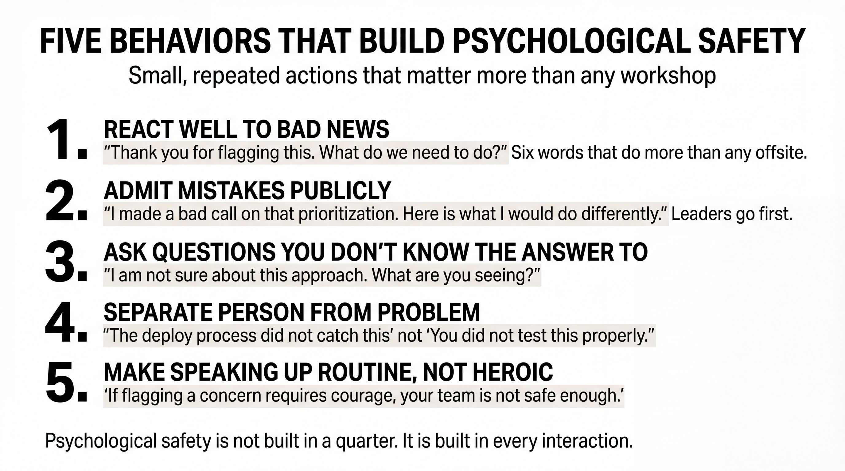 Five leadership behaviors that build psychological safety